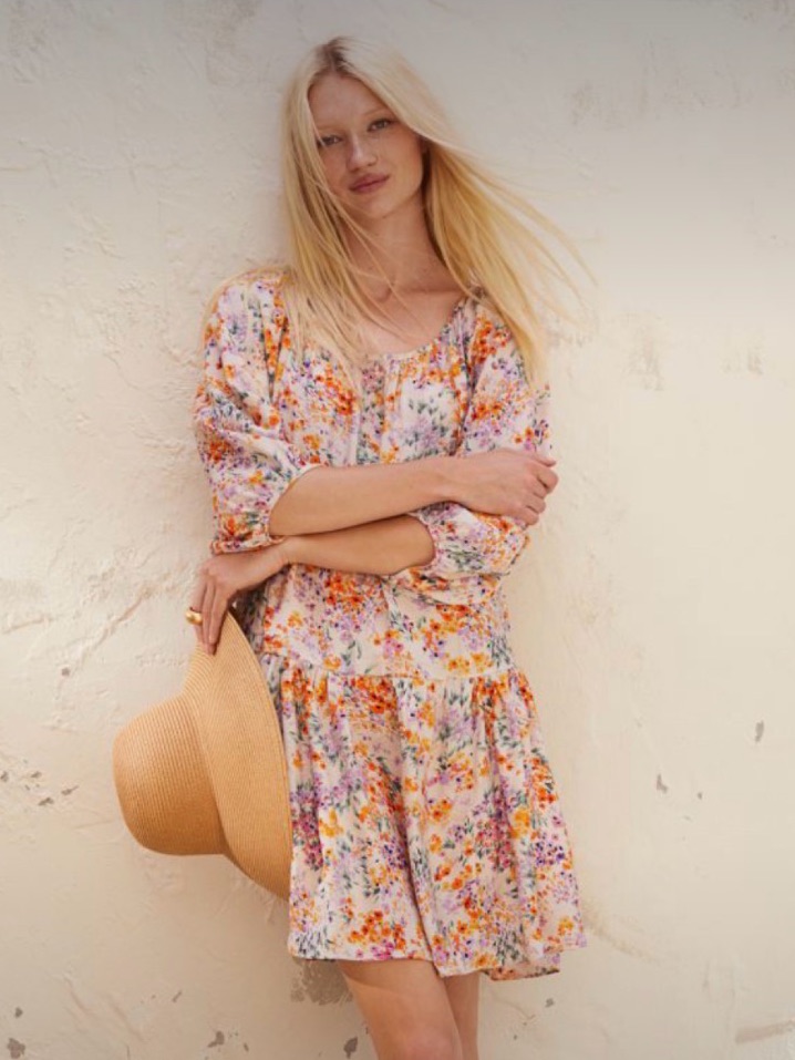 H&M Floral Mini Dress - White And Orange